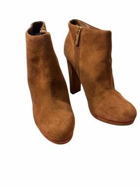 Michael Kors Suede Ankle Booties in Cognac